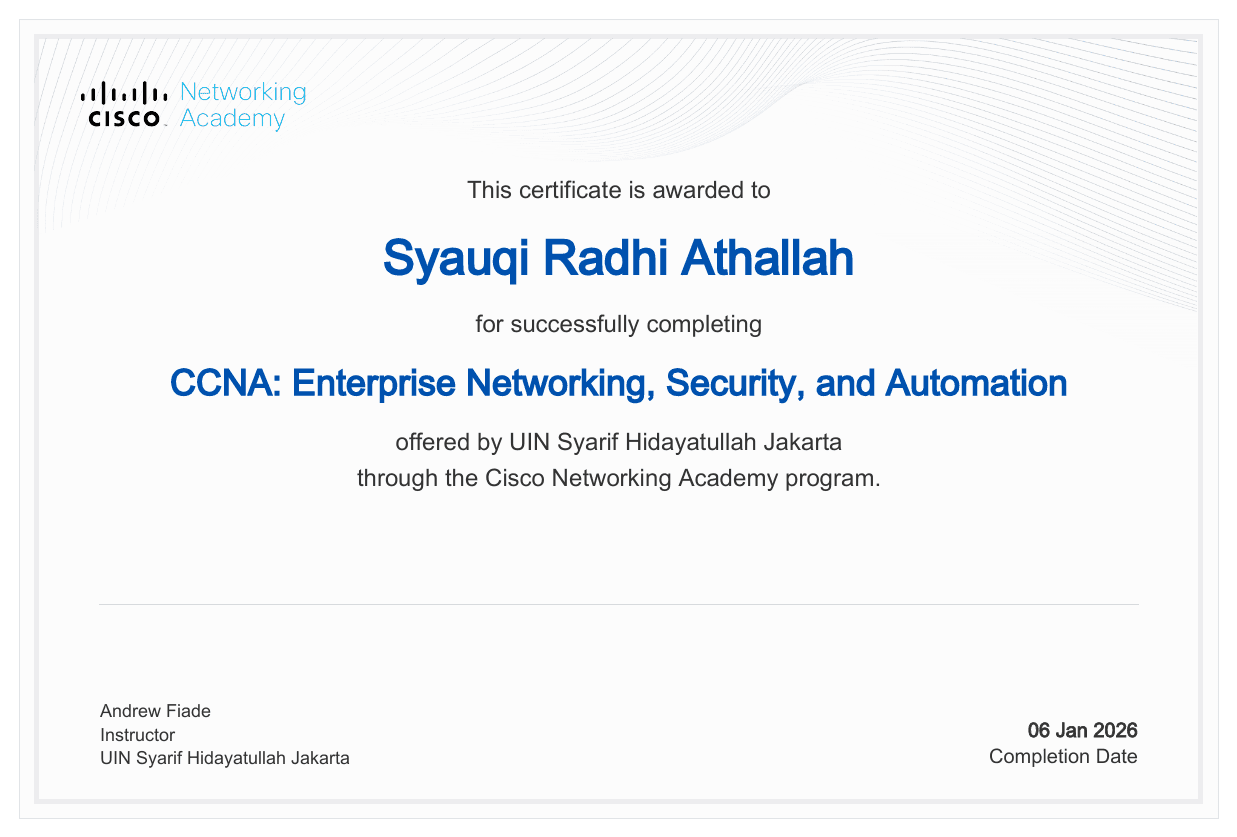 Sertifikat CCNA - Enterprise Networking Security and Automation certificate